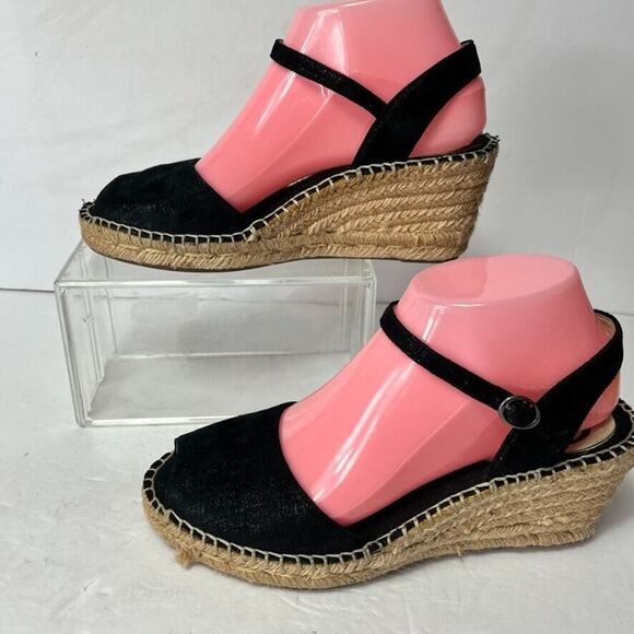 Abeo Sandals Womens Dahlia Spadrilles Wedges Black Size 7 Ankle Strap Buckle - Picture 7 of 13